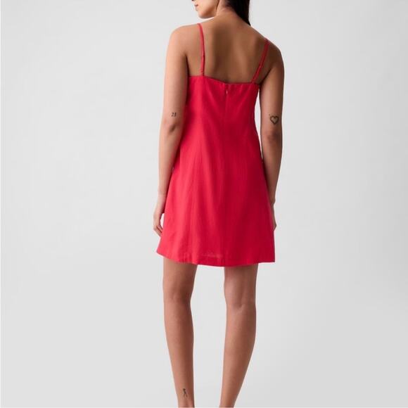 NWT Gap Linen Blend Mini Dress TALL in Slipper Red sz S *TALL Sleeveless Strappy - Picture 2 of 10